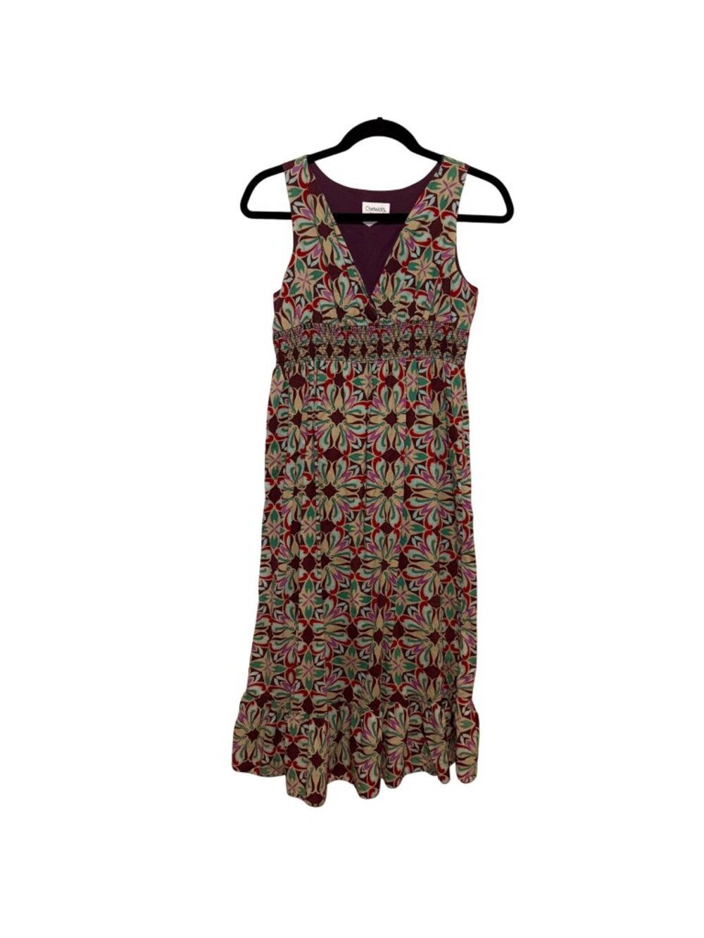 Chadwicks Sleeveless Floral Print V-Neck Cotton Maxi Dress Size 12P
